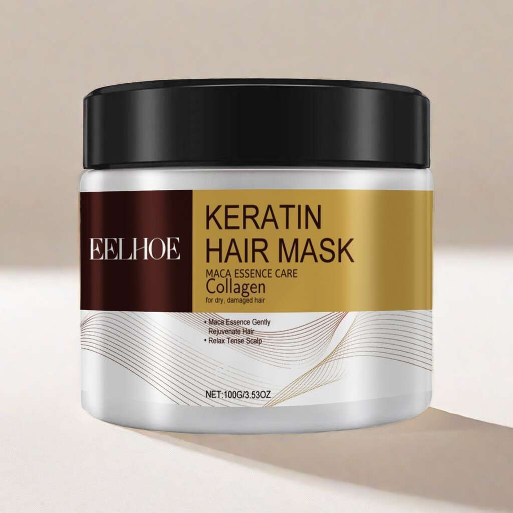 Masque capillaire à la kératine et au collagène, enrichi en huile d'argan du Maroc et en essence de maca - Hydrate les cheveux abîmés - Convient à tous types de cheveux - Unisexe - 100 ml - Masque capillaire - Soin capillaire - Emballage élégant - Ingrédi