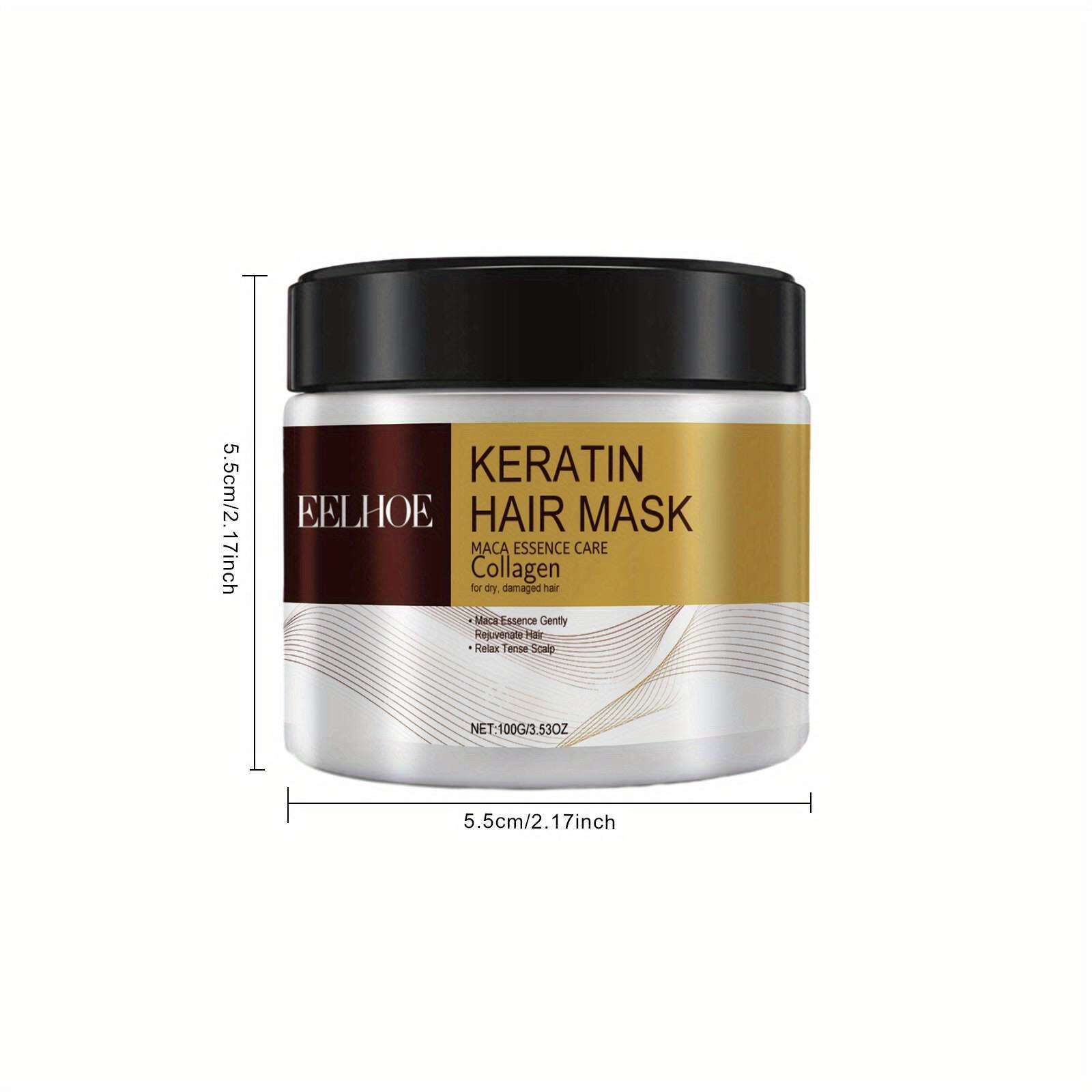 Masque capillaire à la kératine et au collagène, enrichi en huile d'argan du Maroc et en essence de maca - Hydrate les cheveux abîmés - Convient à tous types de cheveux - Unisexe - 100 ml - Masque capillaire - Soin capillaire - Emballage élégant - Ingrédi