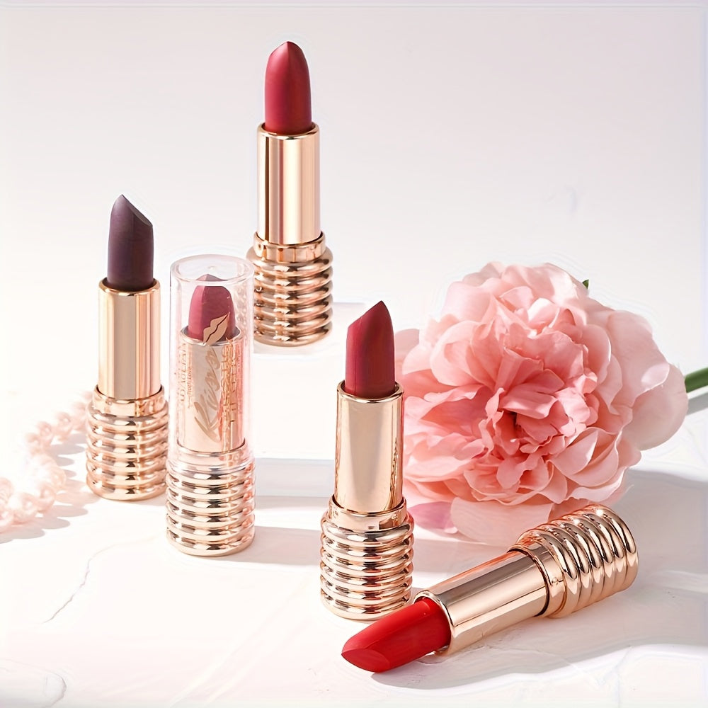 Rouge à lèvres brillant mat velours longue tenue, waterproof et résistant à la transpiration - Formule légère illuminatrice, 4 teintes (Bordeaux, Rose, Brun-rouge, Rouge) pour toutes les carnations claires, Produit de beauté, Design sophistiqué, Fini nacr