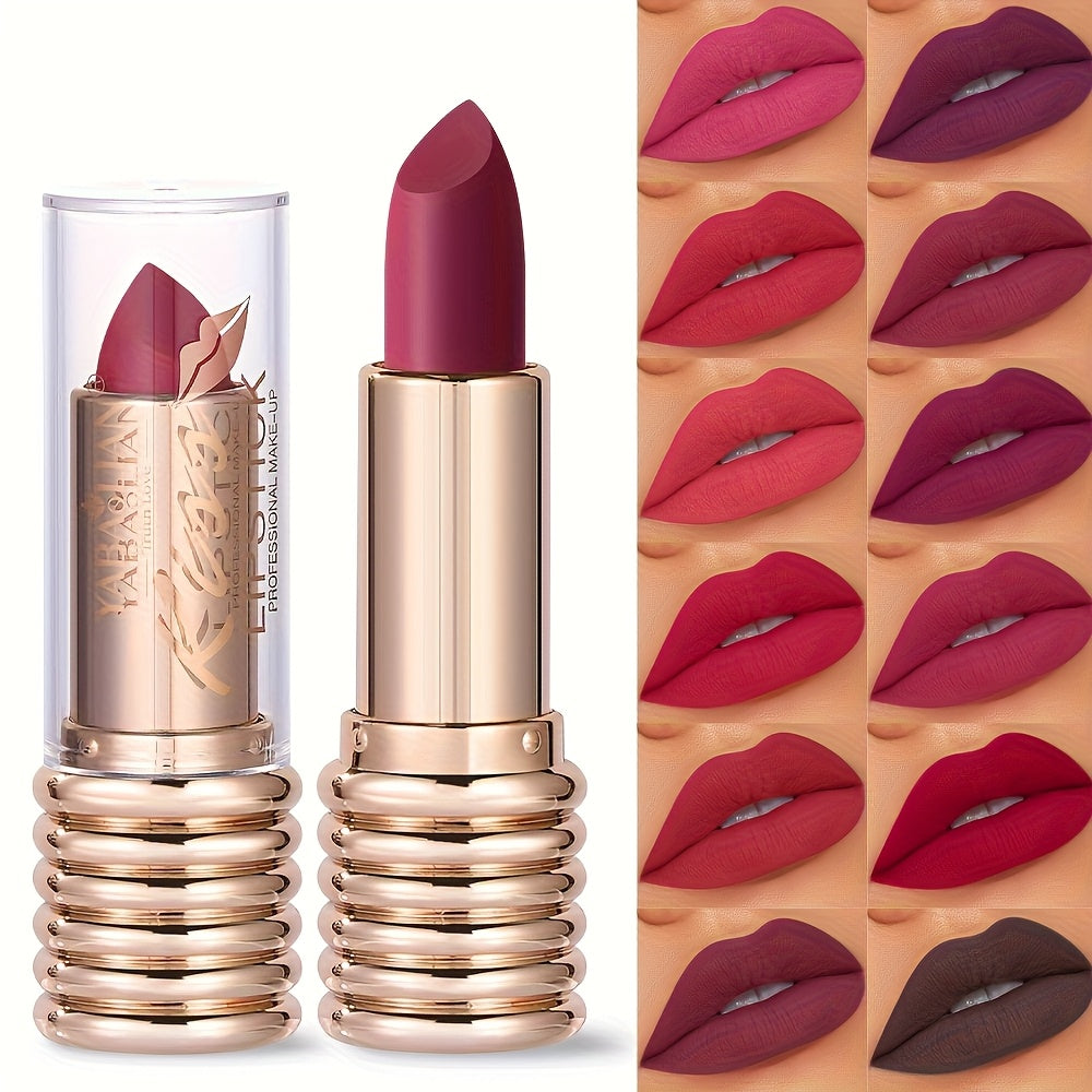 Rouge à lèvres brillant mat velours longue tenue, waterproof et résistant à la transpiration - Formule légère illuminatrice, 4 teintes (Bordeaux, Rose, Brun-rouge, Rouge) pour toutes les carnations claires, Produit de beauté, Design sophistiqué, Fini nacr