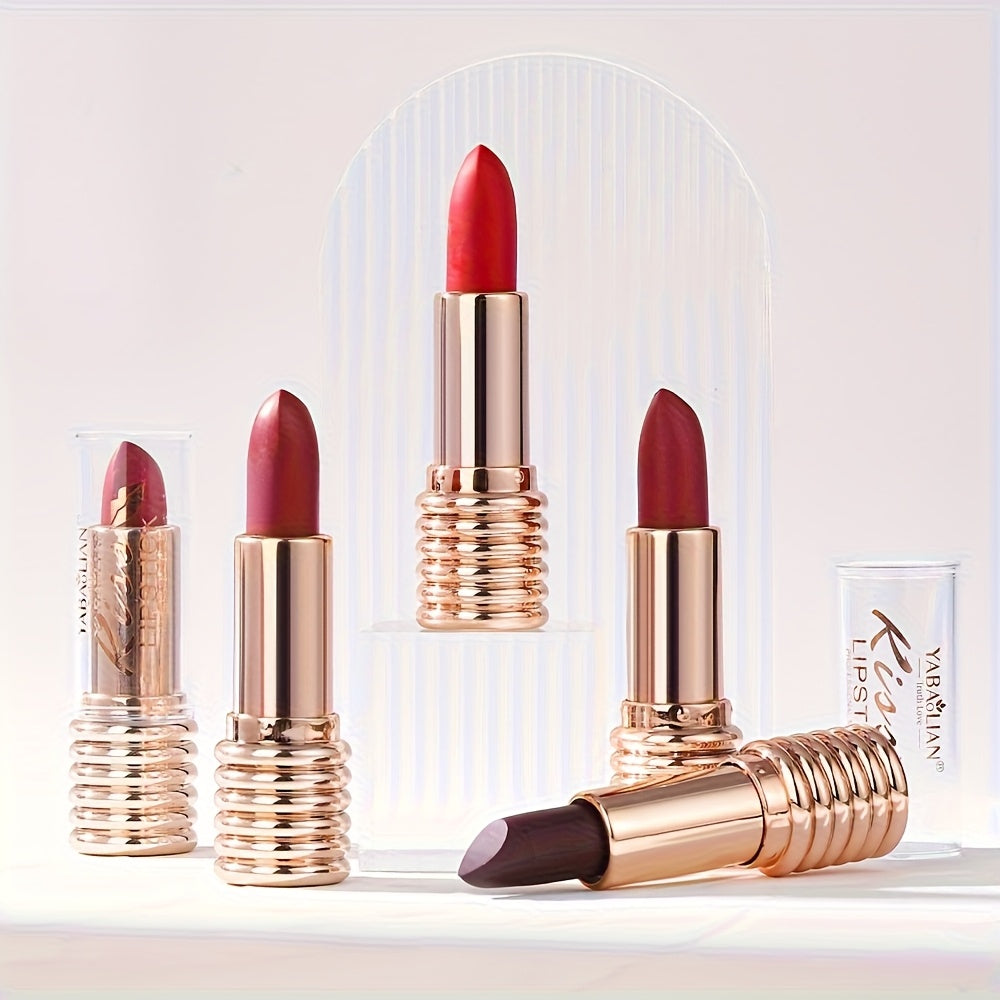 Rouge à lèvres brillant mat velours longue tenue, waterproof et résistant à la transpiration - Formule légère illuminatrice, 4 teintes (Bordeaux, Rose, Brun-rouge, Rouge) pour toutes les carnations claires, Produit de beauté, Design sophistiqué, Fini nacr