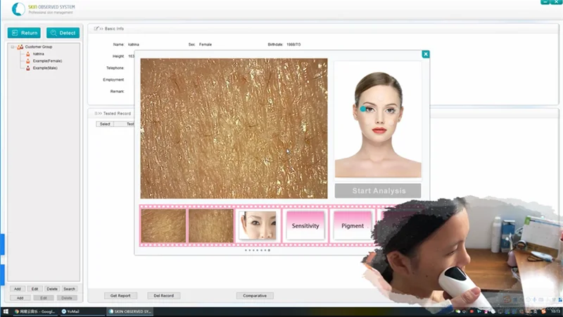 Analyseur de peau esthétique portable haute définition à pixels, diagnostic automatique de l'épiderme et du derme du visage, microscope pour salon de beauté
