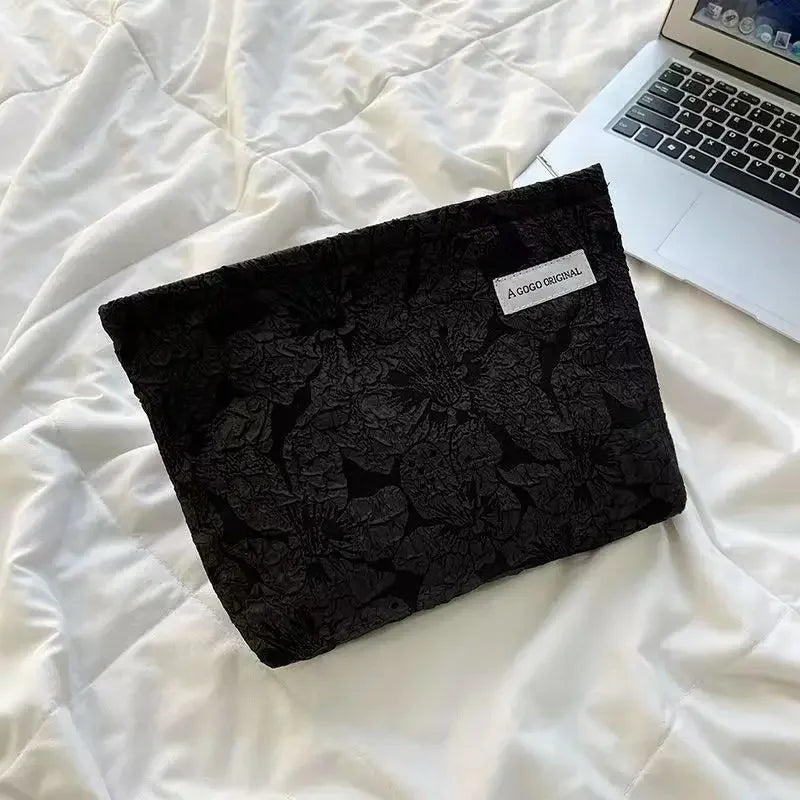 Trousse de maquillage florale pour femme, trousse de maquillage avec broderie coréenne, trousse de toilette de voyage en velours côtelé