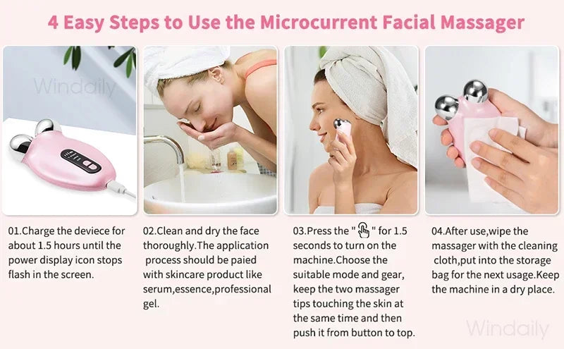 Appareil de massage facial EMS à microcourant pour lifting du visage, rouleau de massage V-Face, appareil de beauté anti-rides et de rajeunissement de la peau
