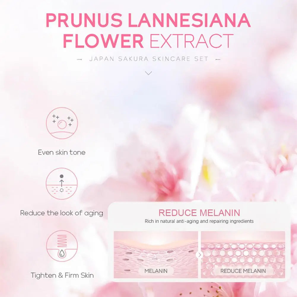 Coffrets de soins de la peau Sakura avec nettoyant, sérum, crème pour les yeux, crème pour le visage, produits de beauté solaires pour femmes, kit de soins de la peau de voyage