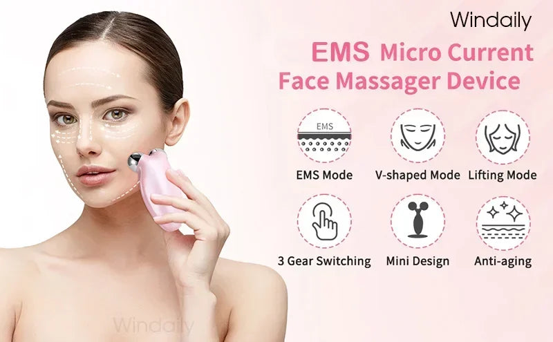Appareil de massage facial EMS à microcourant pour lifting du visage, rouleau de massage V-Face, appareil de beauté anti-rides et de rajeunissement de la peau