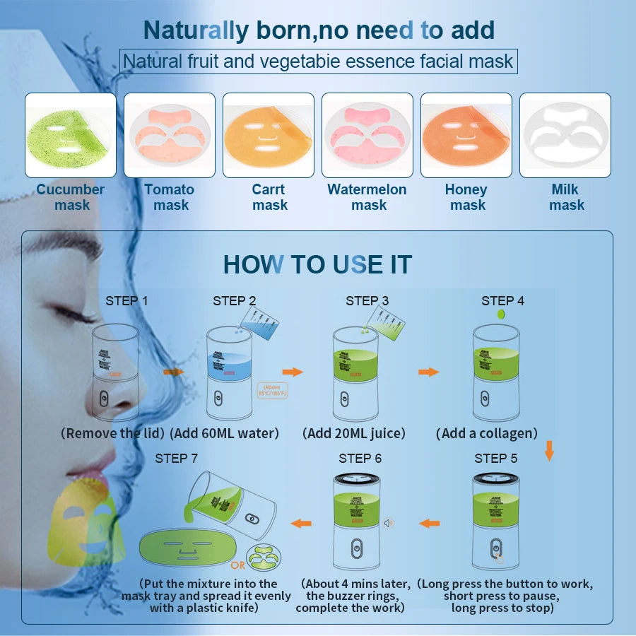 Machine à masques faciaux pour soins du visage DIY automatique à base de fruits et légumes naturels et de collagène, pour usage domestique, salon de beauté, spa