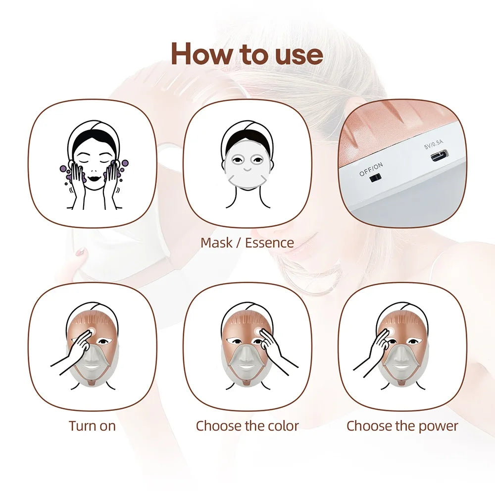 Foreverlily Mascarilla facial LED Wireless 7 Colors Photon Skin Care Beauty Machine Masque pour le visage