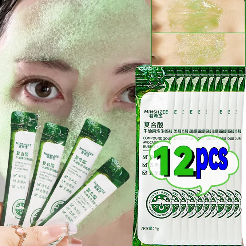 Masque facial à bulles d'avocat (12 pièces) - Éclat, fermeté, hydratation - Soin beauté du visage