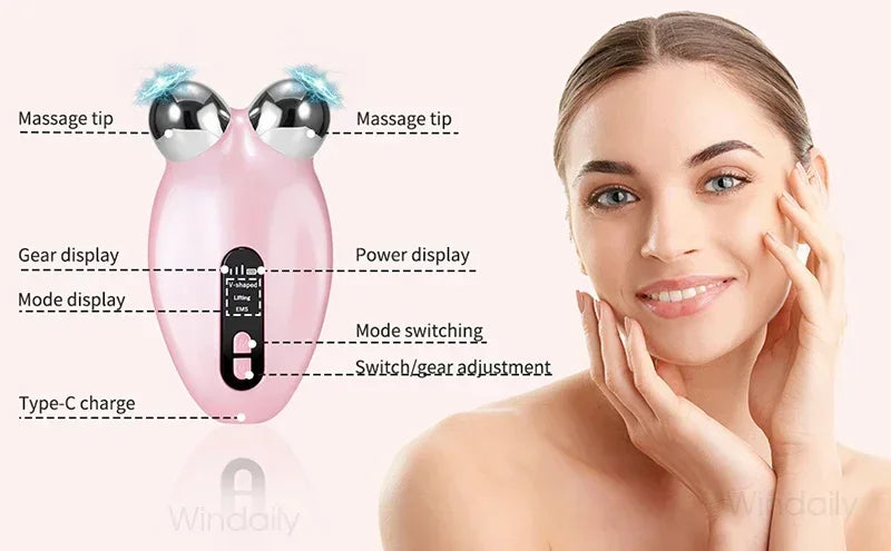 Appareil de massage facial EMS à microcourant pour lifting du visage, rouleau de massage V-Face, appareil de beauté anti-rides et de rajeunissement de la peau