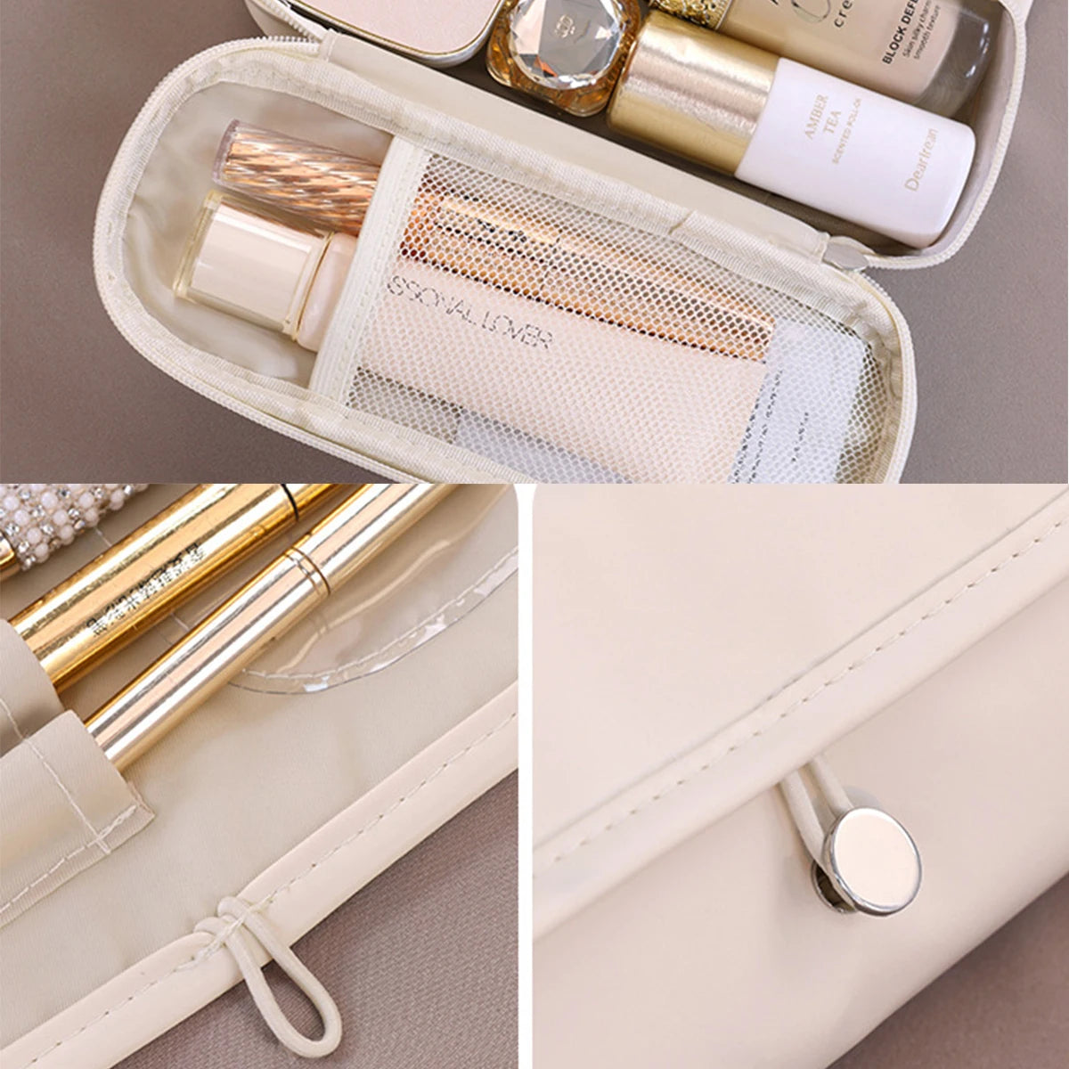 Trousse de maquillage portable en PU, multifonctionnelle et pliable, organiseur de voyage pour cosmétiques, pinceaux, crayons à sourcils, rangement, idée cadeau pour les vacances