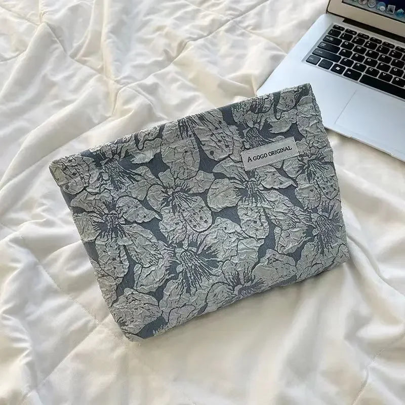 Trousse de maquillage florale pour femme, trousse de maquillage avec broderie coréenne, trousse de toilette de voyage en velours côtelé