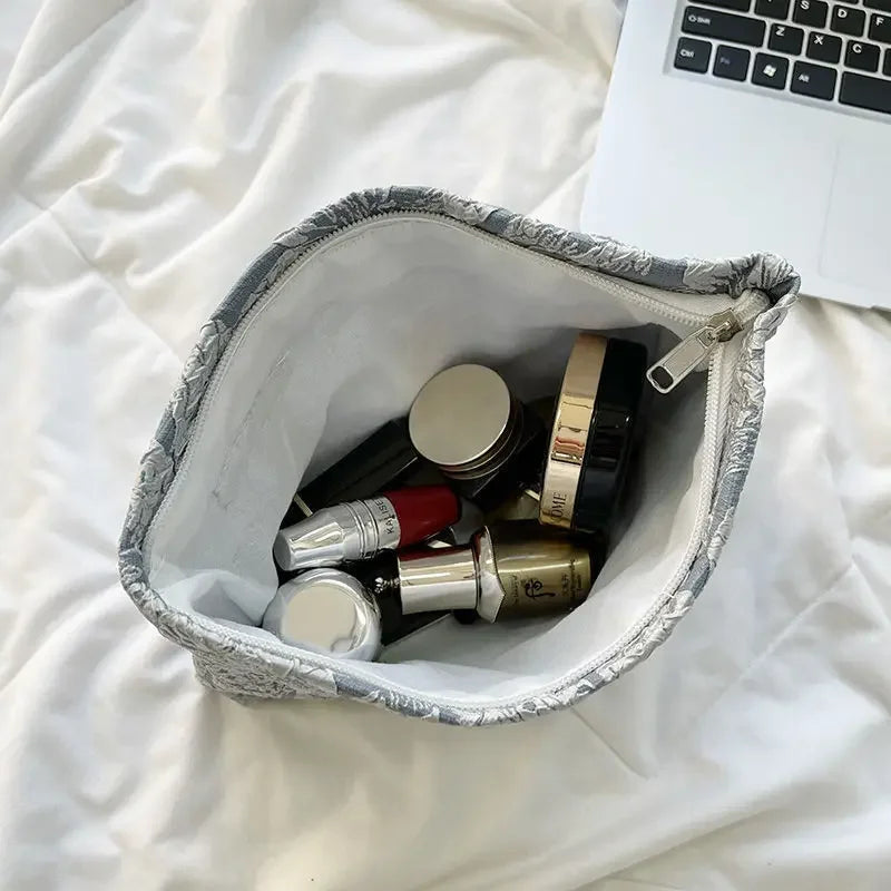 Trousse de maquillage florale pour femme, trousse de maquillage avec broderie coréenne, trousse de toilette de voyage en velours côtelé