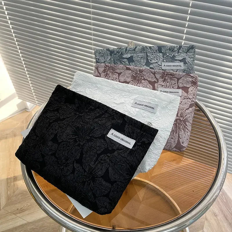 Trousse de maquillage florale pour femme, trousse de maquillage avec broderie coréenne, trousse de toilette de voyage en velours côtelé