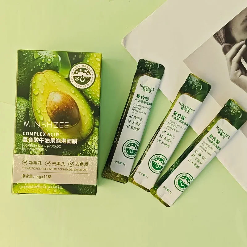 Masque facial à bulles d'avocat (12 pièces) - Éclat, fermeté, hydratation - Soin beauté du visage