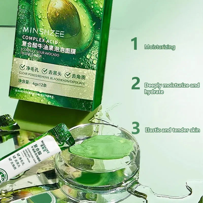 Masque facial à bulles d'avocat (12 pièces) - Éclat, fermeté, hydratation - Soin beauté du visage