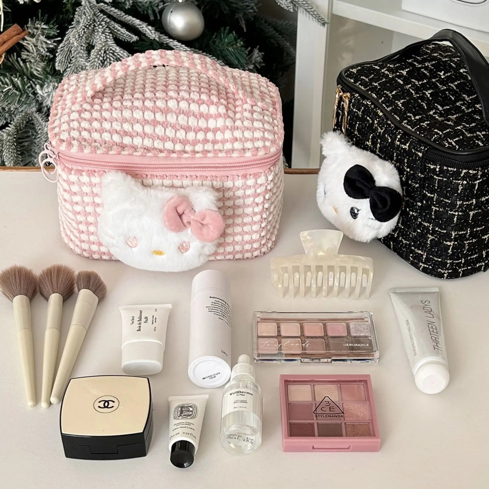 Trousse de maquillage mignonne pour femme, sac de rangement portable de grande capacité, sac de toilette de voyage