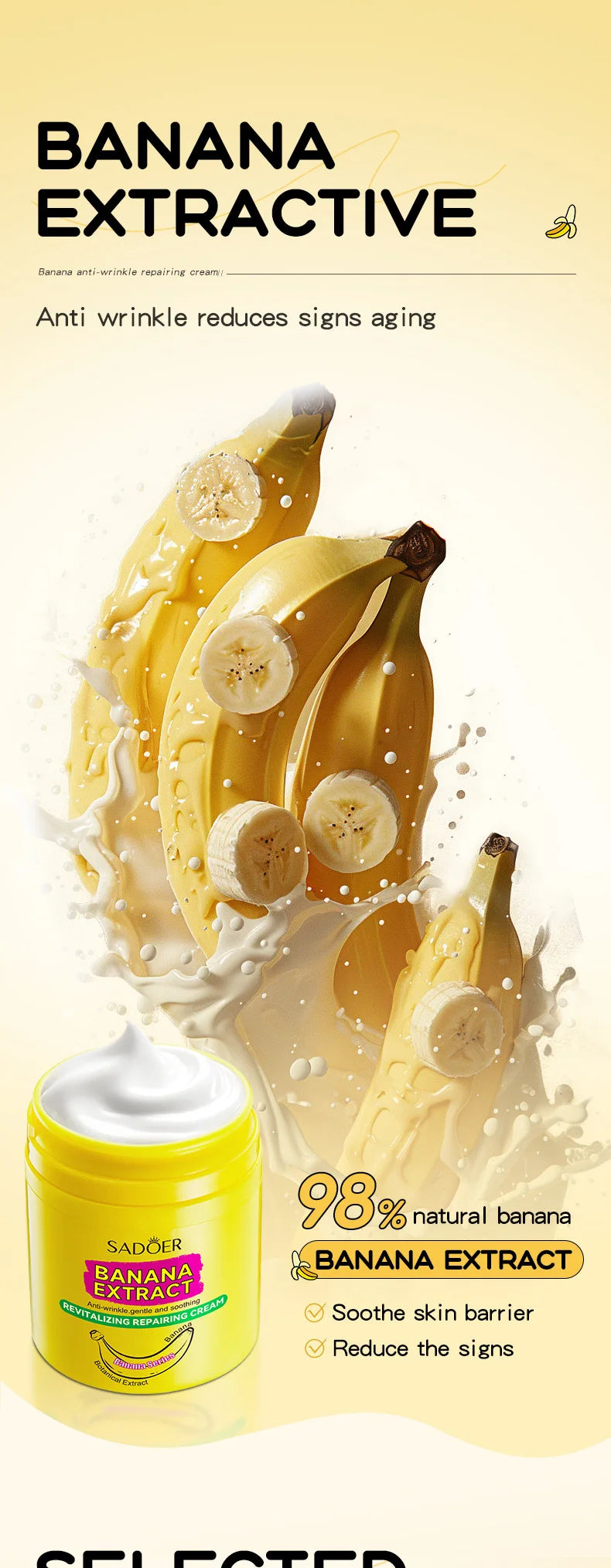 Crème éclaircissante à la peau de banane SADOER, soins de la peau, crèmes hydratantes pour le visage, crème hydratante pour le visage, produits de beauté pour le soin de la peau