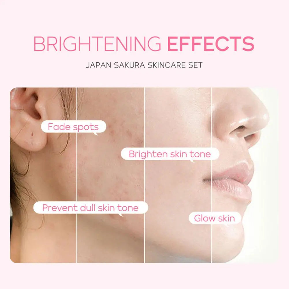 Kit de soins de la peau Sakura pour femmes, 3 pièces, crème pour le visage, essence pour le visage, sérum pour les yeux, coffret cadeau
