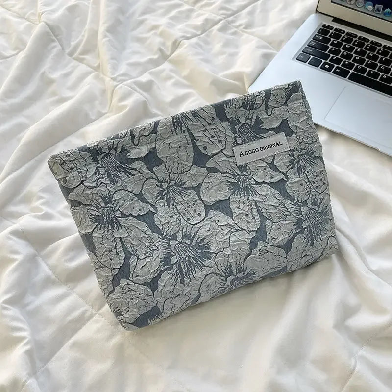 Trousse de maquillage florale pour femme, trousse de maquillage avec broderie coréenne, trousse de toilette de voyage en velours côtelé