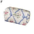 Trousse de maquillage matelassée à motif floral et nœud pour femme, organiseur de cosmétiques à fermeture éclair, sac à main en tissu, trousse de toilette portable pour filles