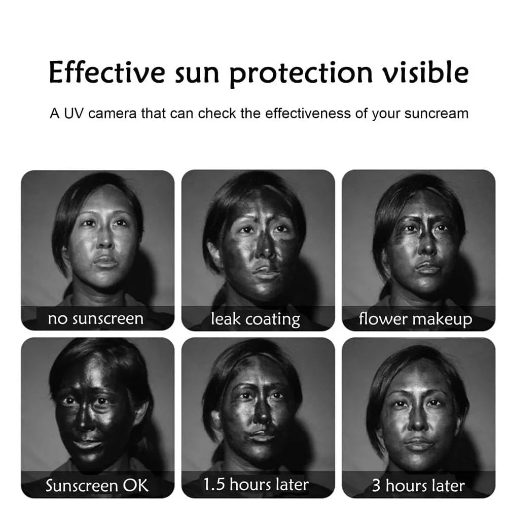 Test de protection solaire portable par caméra UV pour la protection du visage et le démaquillage : détection de la protection solaire
