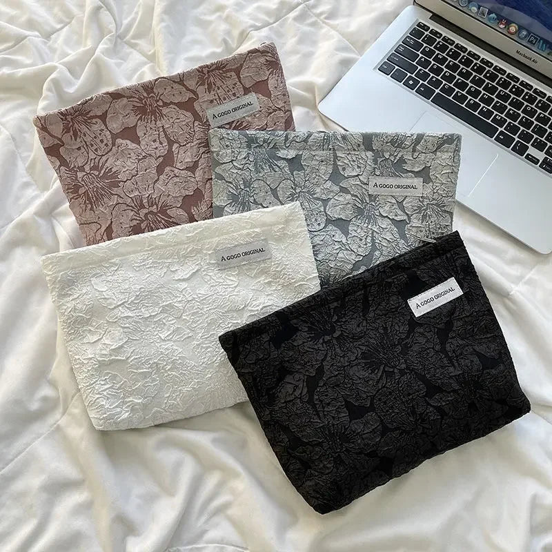 Trousse de maquillage florale pour femme, trousse de maquillage avec broderie coréenne, trousse de toilette de voyage en velours côtelé