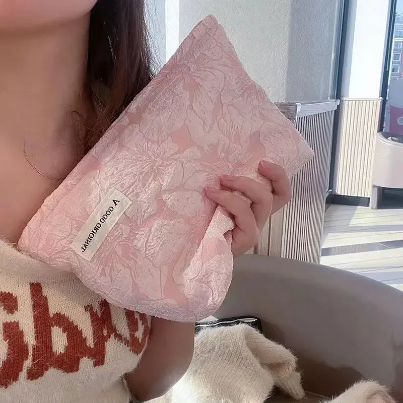 Trousse de maquillage florale pour femme, trousse de maquillage avec broderie coréenne, trousse de toilette de voyage en velours côtelé