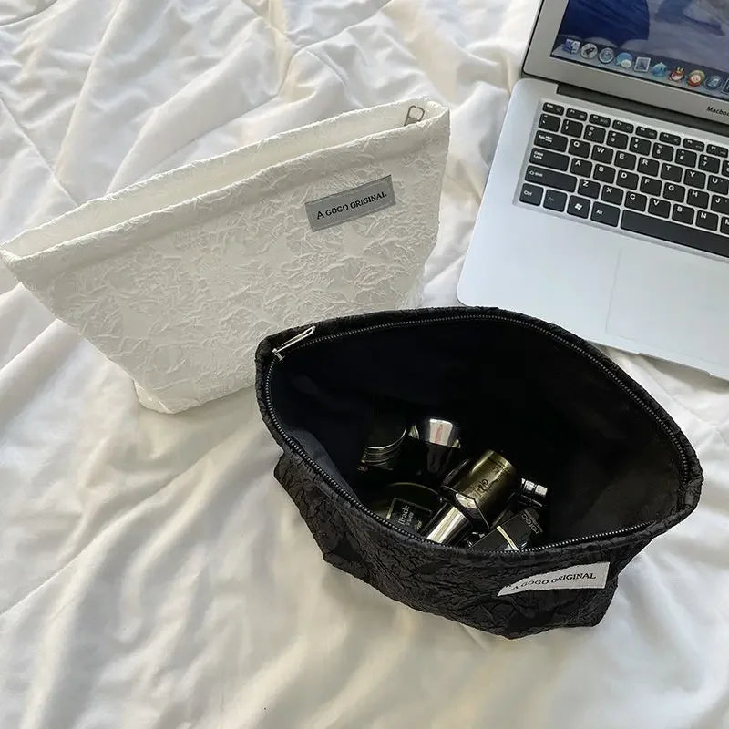 Trousse de maquillage florale pour femme, trousse de maquillage avec broderie coréenne, trousse de toilette de voyage en velours côtelé