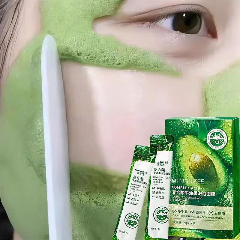 Masque facial à bulles d'avocat (12 pièces) - Éclat, fermeté, hydratation - Soin beauté du visage