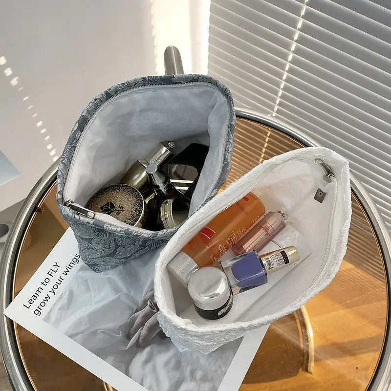 Trousse de maquillage florale pour femme, trousse de maquillage avec broderie coréenne, trousse de toilette de voyage en velours côtelé