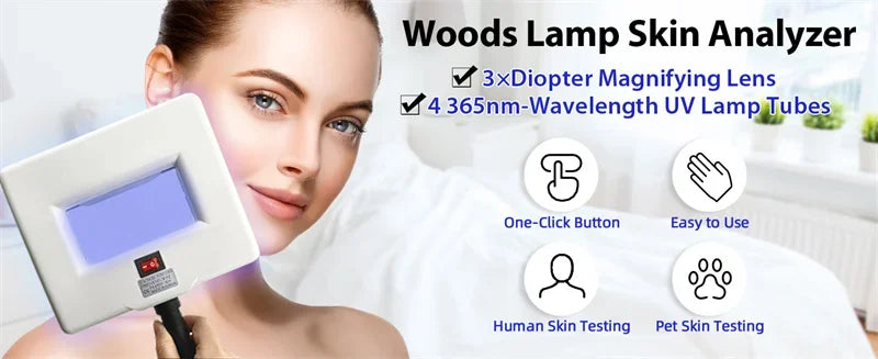 Lampe frontale portable en bois pour analyseur de peau à usage personnel à domicile : analyse des rides, de l’acné et de la pigmentation, et évaluation de l’hydratation cutanée.