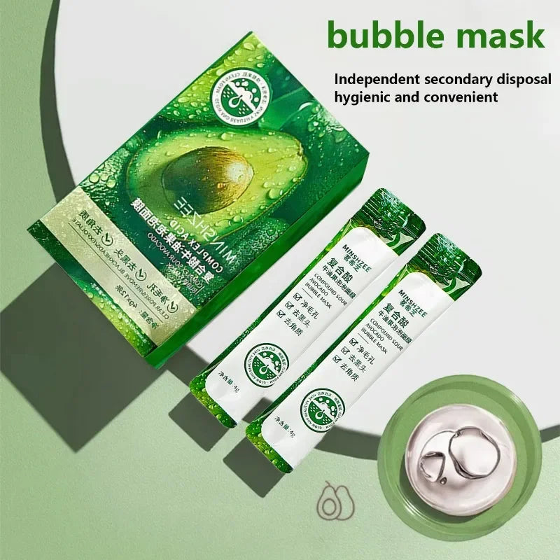 Masque facial à bulles d'avocat (12 pièces) - Éclat, fermeté, hydratation - Soin beauté du visage