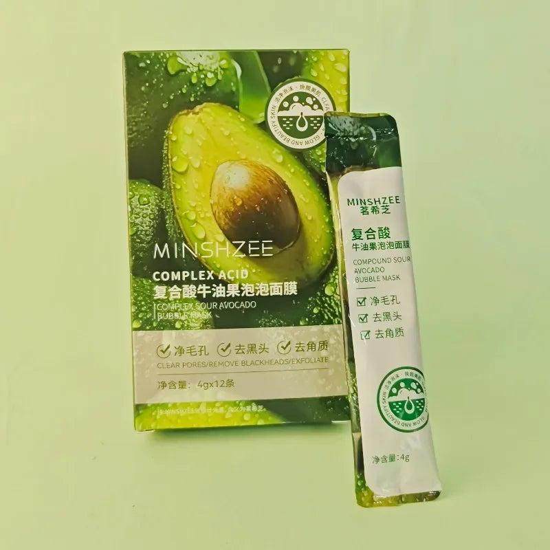 Masque facial à bulles d'avocat (12 pièces) - Éclat, fermeté, hydratation - Soin beauté du visage