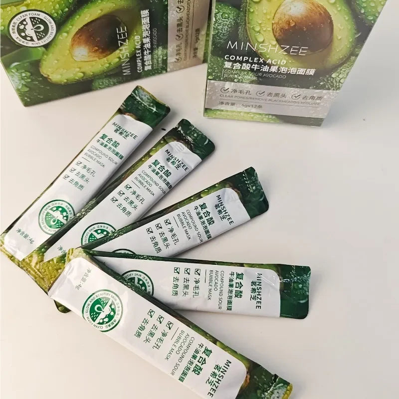 Masque facial à bulles d'avocat (12 pièces) - Éclat, fermeté, hydratation - Soin beauté du visage