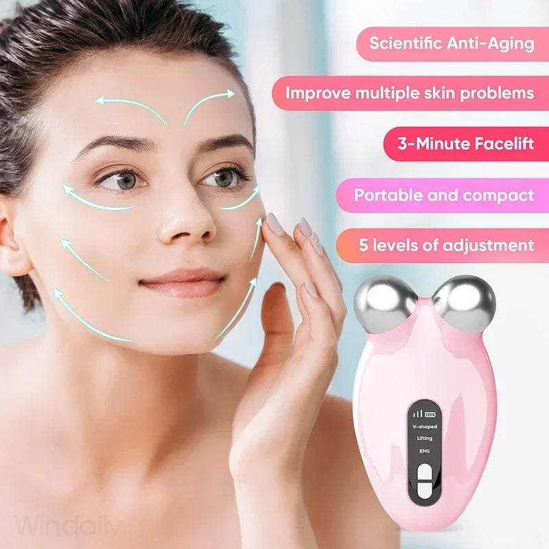 Appareil de massage facial EMS à microcourant pour lifting du visage, rouleau de massage V-Face, appareil de beauté anti-rides et de rajeunissement de la peau