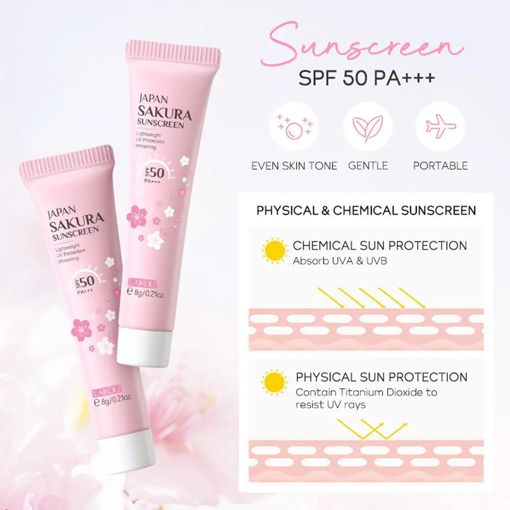 Coffrets de soins de la peau Sakura avec nettoyant, sérum, crème pour les yeux, crème pour le visage, produits de beauté solaires pour femmes, kit de soins de la peau de voyage