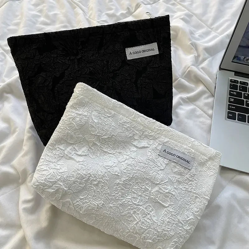 Trousse de maquillage florale pour femme, trousse de maquillage avec broderie coréenne, trousse de toilette de voyage en velours côtelé