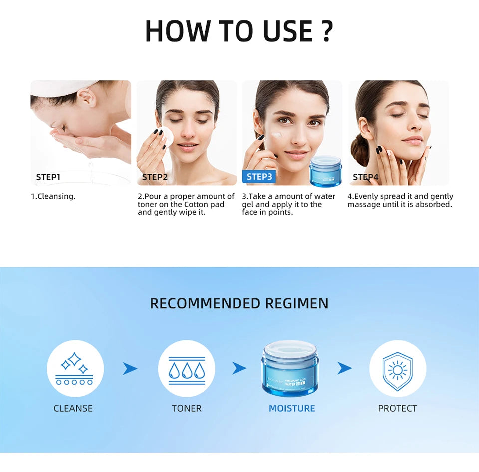 Crème gel à l'acide hyaluronique, soin hydratant pour le visage, pour hydrater et lisser les peaux très sèches, lotion nourrissante qui améliore la sécheresse cutanée