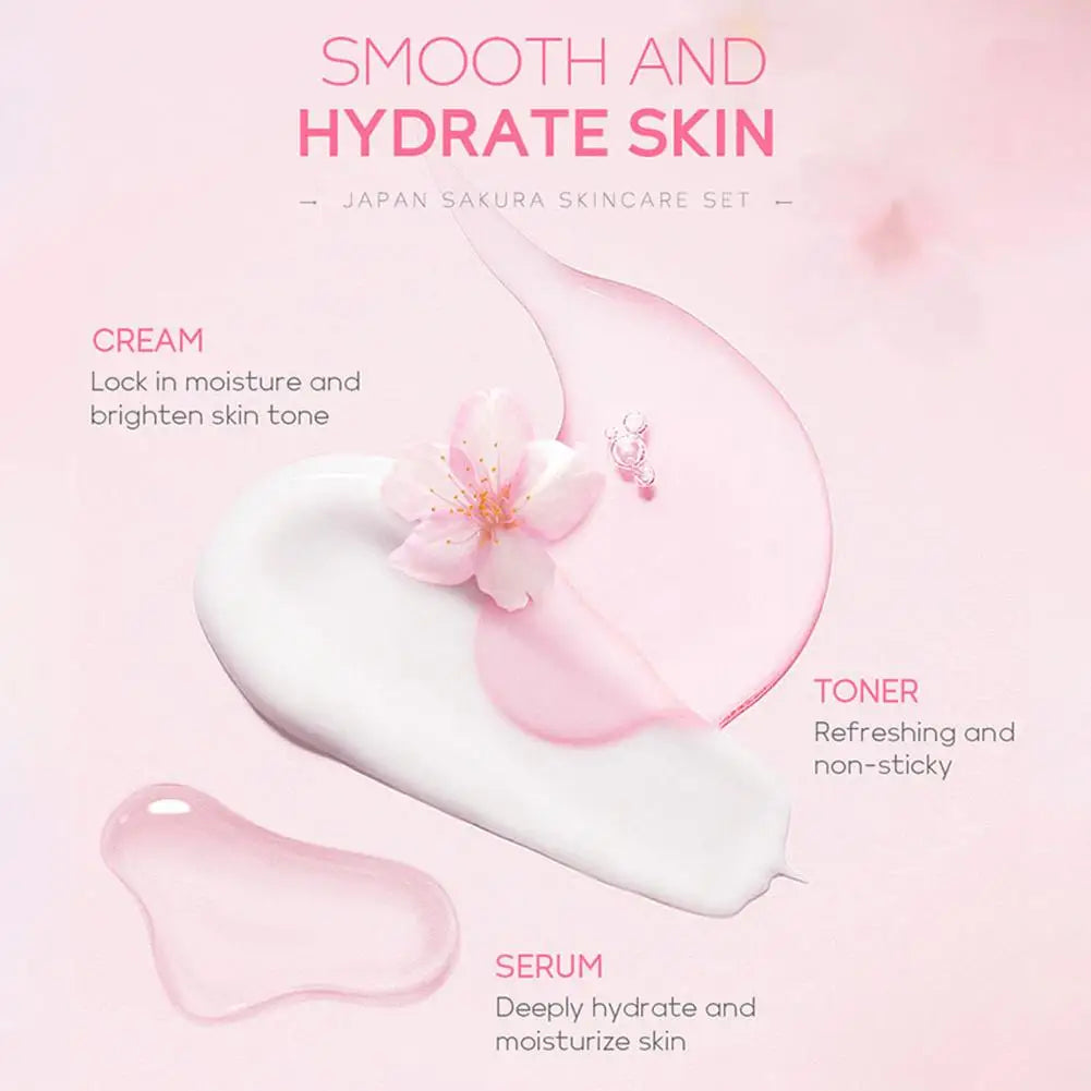 Coffrets de soins de la peau Sakura avec nettoyant, sérum, crème pour les yeux, crème pour le visage, produits de beauté solaires pour femmes, kit de soins de la peau de voyage