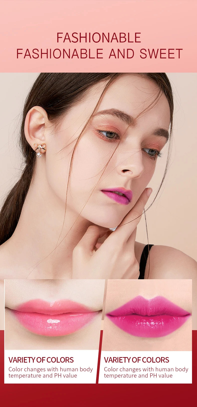 Rouge à lèvres changeant de couleur, rose bleue, soin des lèvres, brillant à lèvres rouge changeant de température, base de maquillage imperméable, beauté féminine, cosmétique