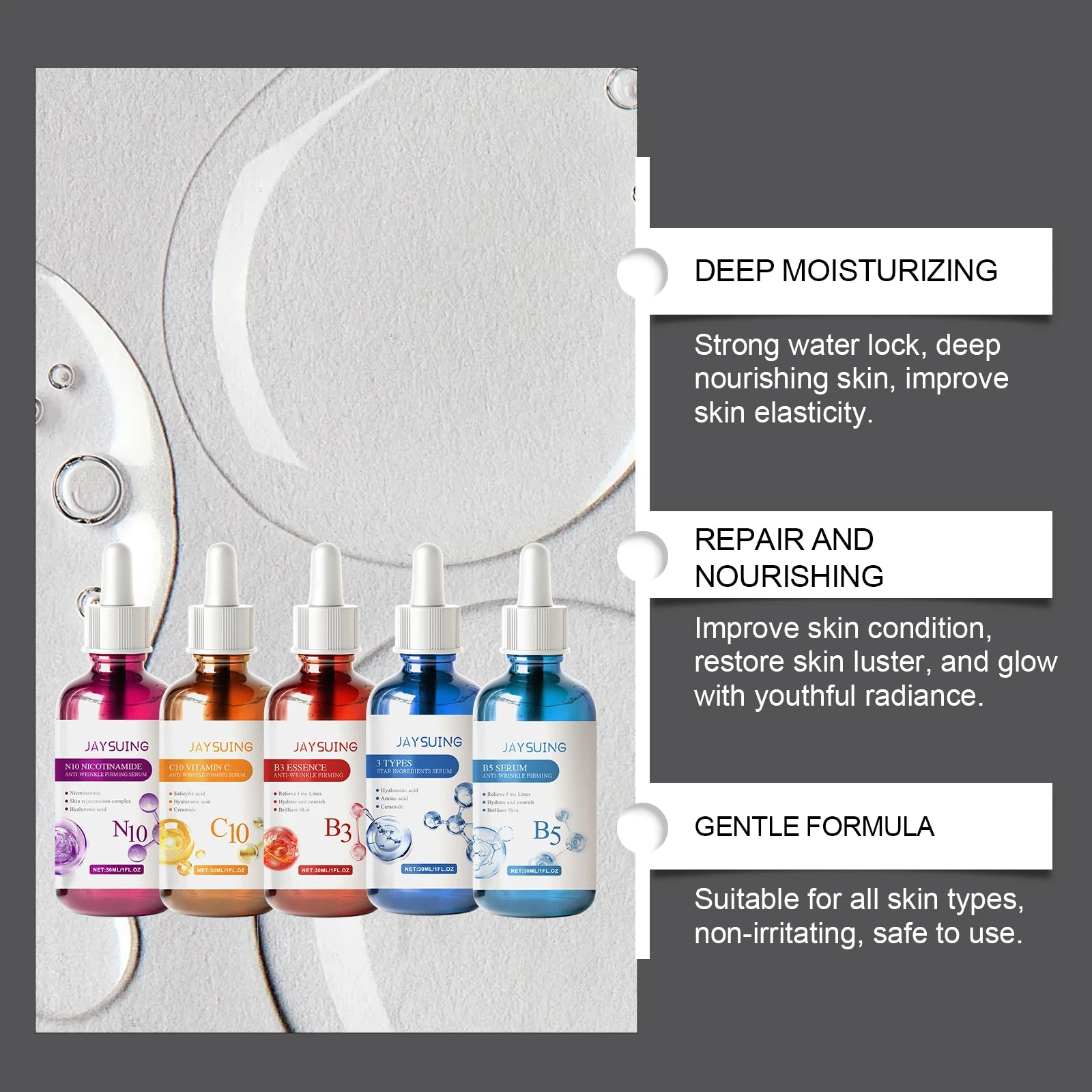 Coffret cadeau sérum de soin du visage Hydratant Nourrissant Atténue les ridules Raffermit les rides Illumine le teint Lisse le visage