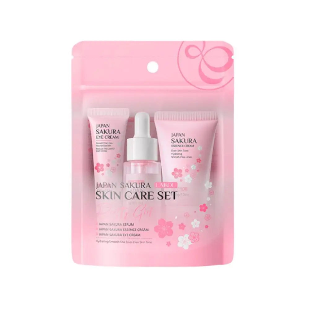 Kit de soins de la peau Sakura pour femmes, 3 pièces, crème pour le visage, essence pour le visage, sérum pour les yeux, coffret cadeau