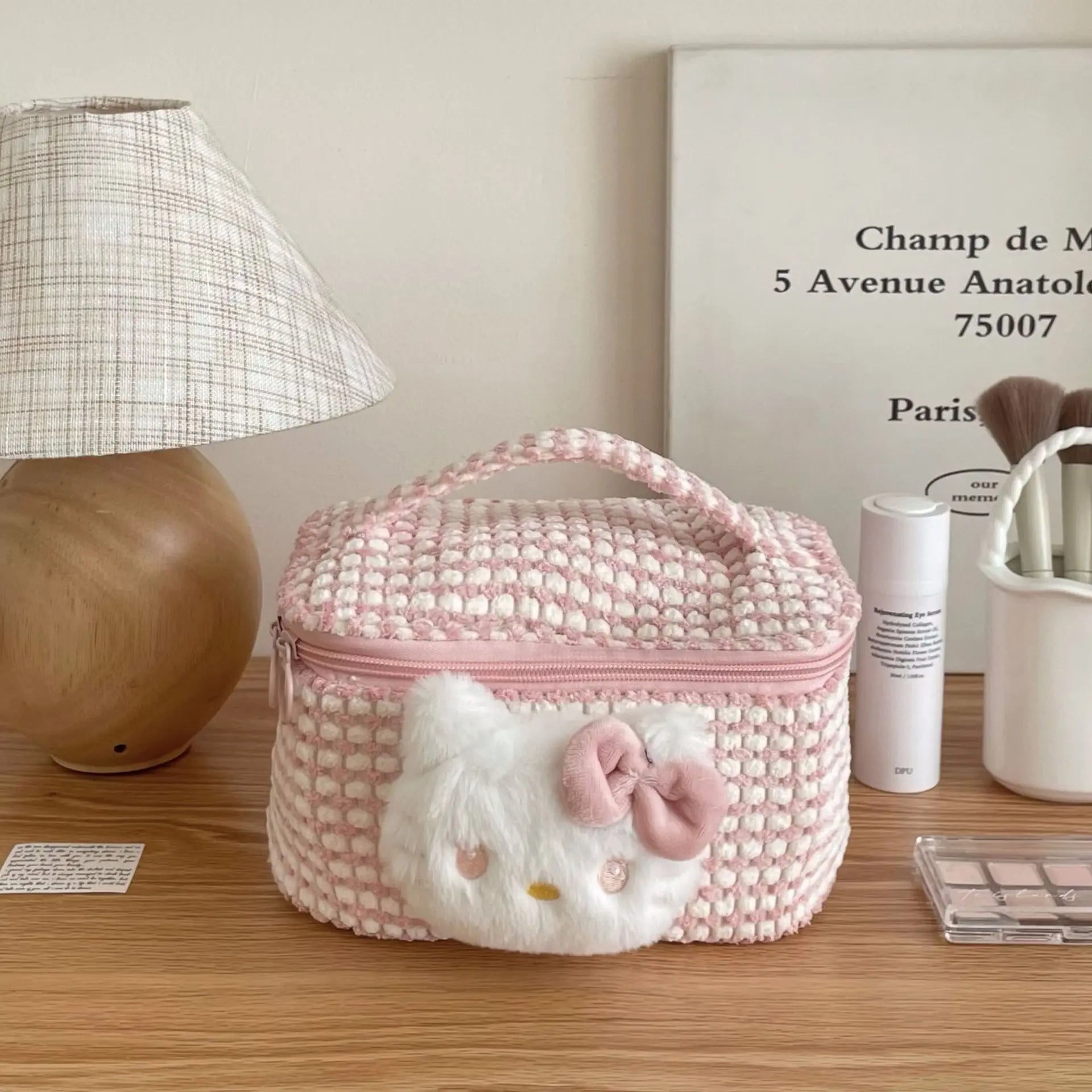 Trousse de maquillage mignonne pour femme, sac de rangement portable de grande capacité, sac de toilette de voyage