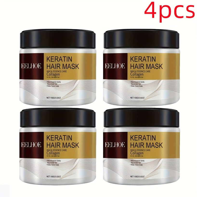 Masque capillaire à la kératine et au collagène, enrichi en huile d'argan du Maroc et en essence de maca - Hydrate les cheveux abîmés - Convient à tous types de cheveux - Unisexe - 100 ml - Masque capillaire - Soin capillaire - Emballage élégant - Ingrédi